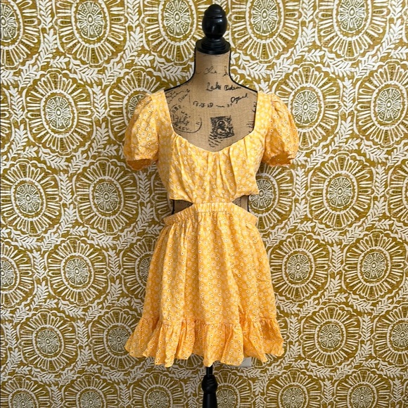 NWT LIKELY Isabella Yellow Floral Eyelet Embroidered Cutout Mini Dress size 10 - Picture 7 of 14